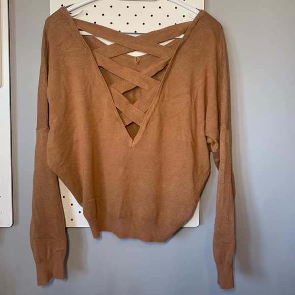 crisscross back brown long sleeve - Picture 2 of 8